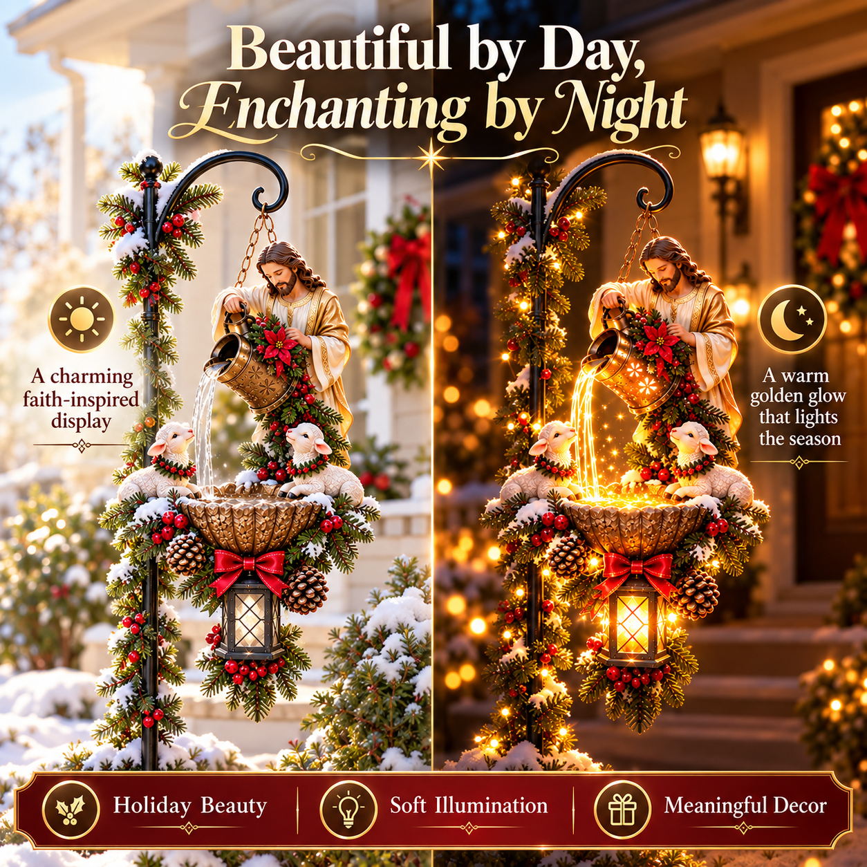 Jesus Blessing Hanging Fountain day and night comparison