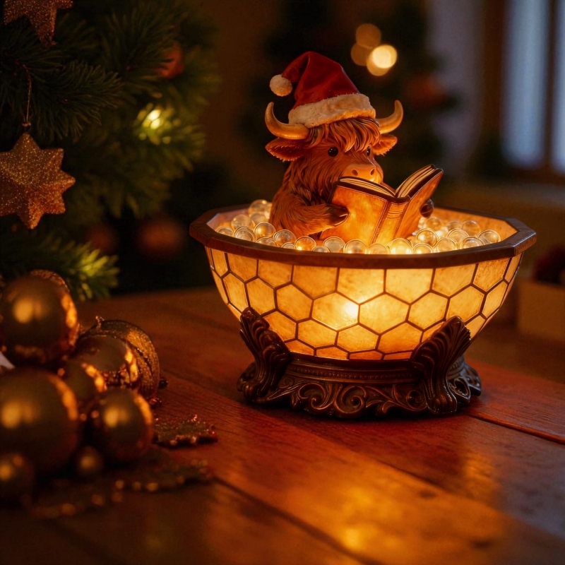 🐮Christmas Highland Cow Reading Bubble Bath Lamp