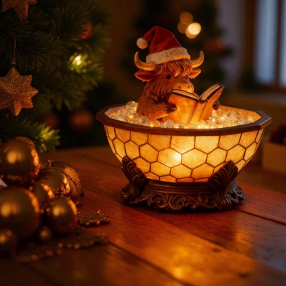 🐮Christmas Highland Cow Reading Bubble Bath Lamp
