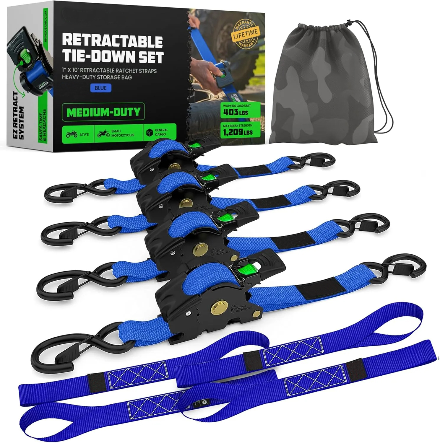 🏆 50K+ SOLD! – Almost Gone-⚡2025 Heavy Duty SelfRetracting Tie Down Straps for Truck, CargoTrailer