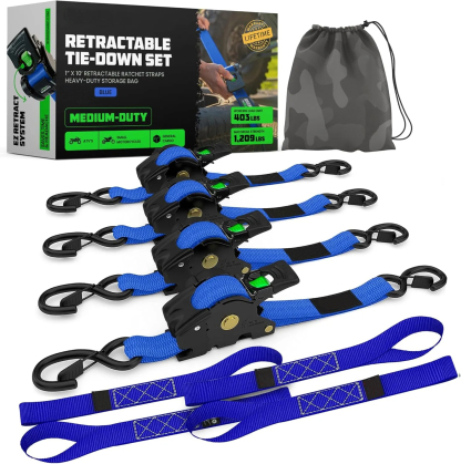🏆 50K+ SOLD! – Almost Gone-⚡2025 Heavy Duty SelfRetracting Tie Down Straps for Truck, CargoTrailer