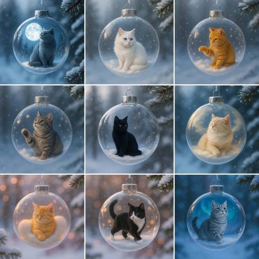 🔥Last Day 49% OFF - Cute Cat Christmas Glass Ornaments Collection