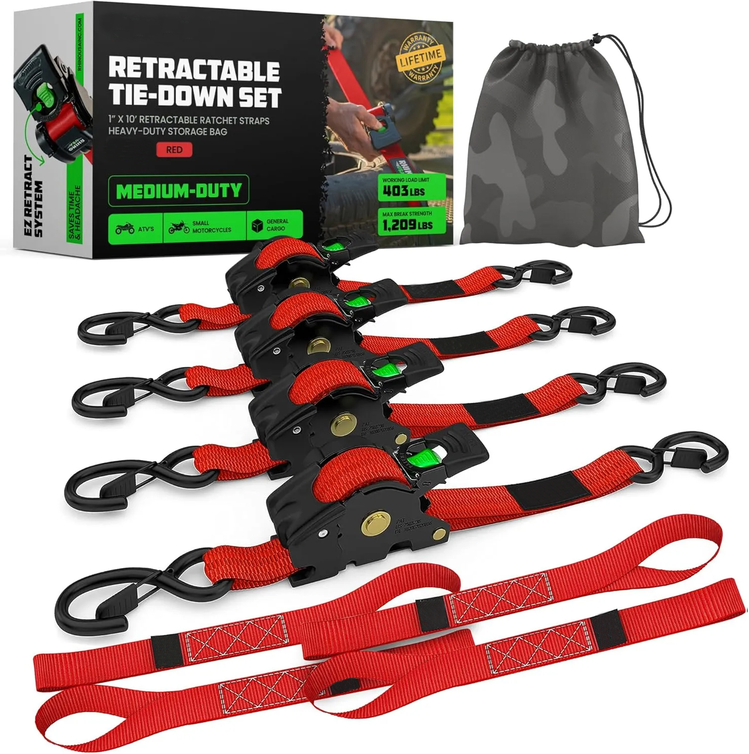 🏆 50K+ SOLD! – Almost Gone-⚡2025 Heavy Duty SelfRetracting Tie Down Straps for Truck, CargoTrailer