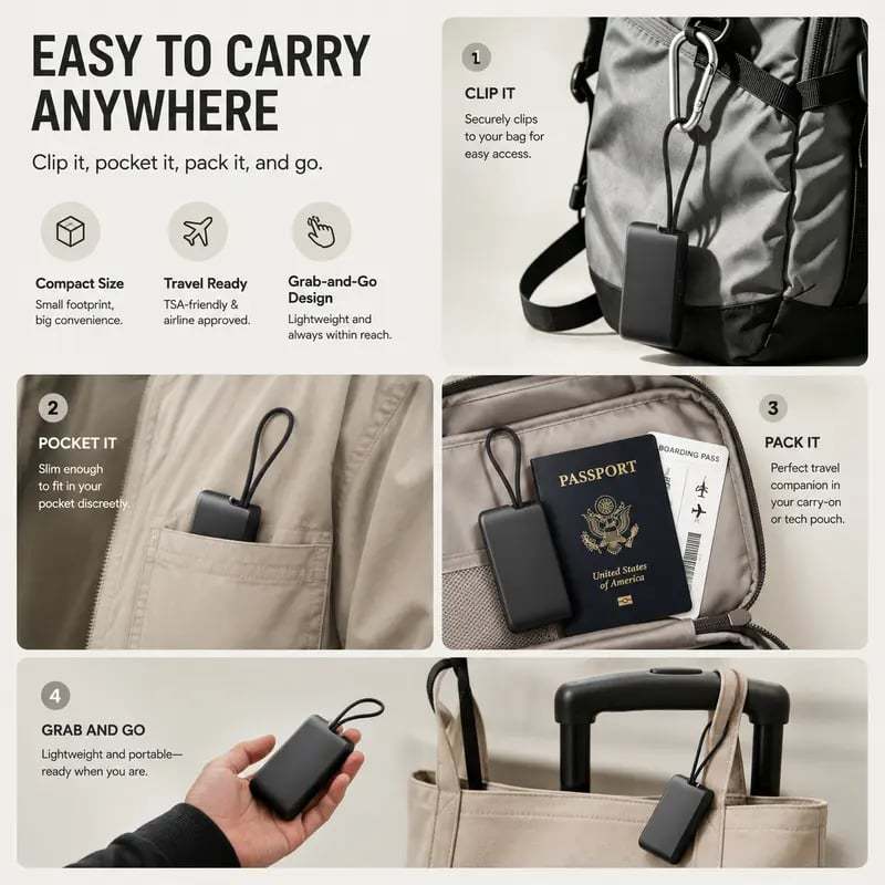 🧳 Basemo Pocket Tech Companion – All-in-One Travel Tech Kit with Built-In USB-C Cable, Lightning & Micro Adapters, Fast Charging, 480Mbps Data Sync, SIM/TF Card Slots & Phone Stand for EDC Travel & Office