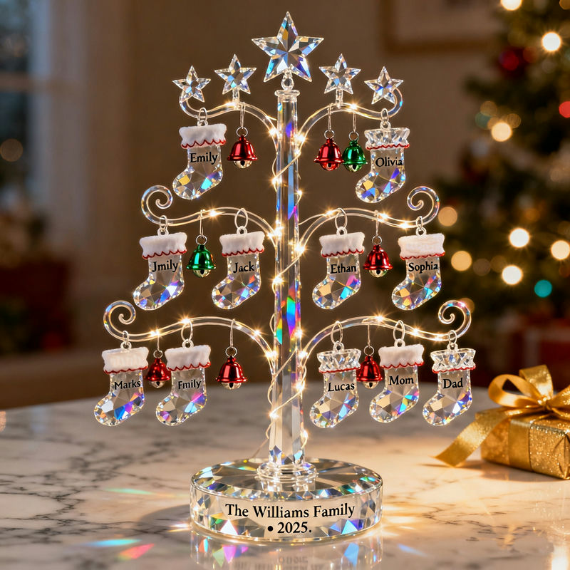 Personalized Christmas Hat Family Christmas Tree Crystal Desktop Ornament