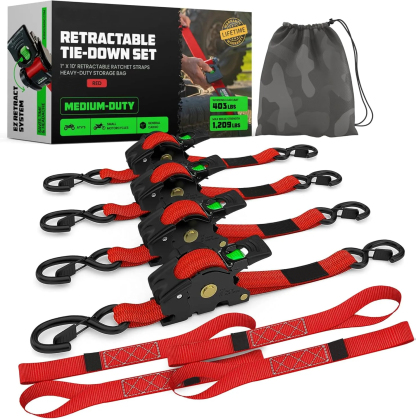🏆 50K+ SOLD! – Almost Gone-⚡2025 Heavy Duty SelfRetracting Tie Down Straps for Truck, CargoTrailer