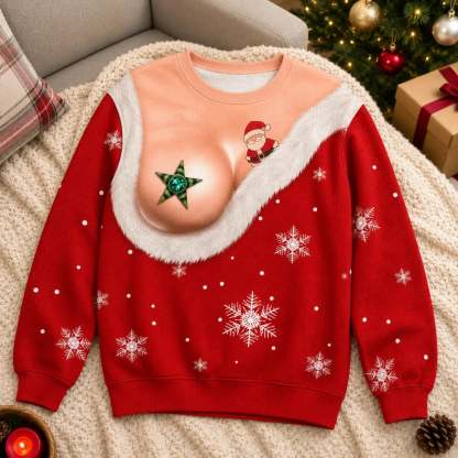 🎅 3D Santa Christmas Sweater – Festive Holiday Knit Pullover with Snowflake Design