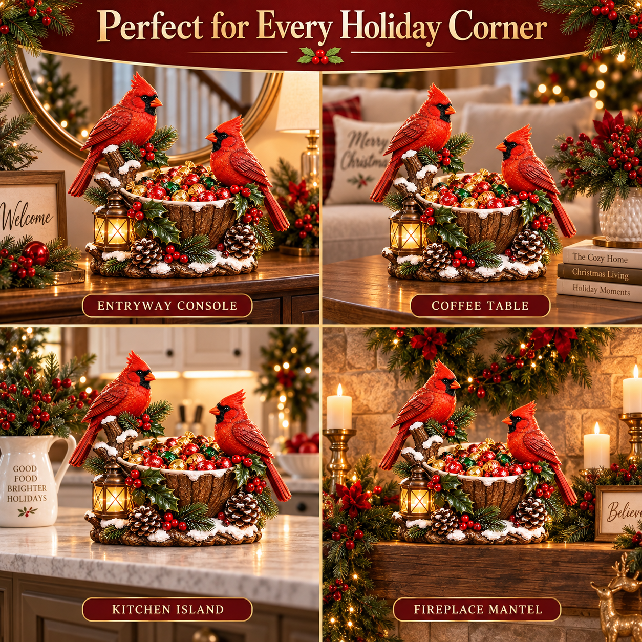 🔥Hot Sale 49% OFF❤️ Cardinal Christmas Treat Bowl – Lighted Holiday Candy Bowl & Tabletop Decor