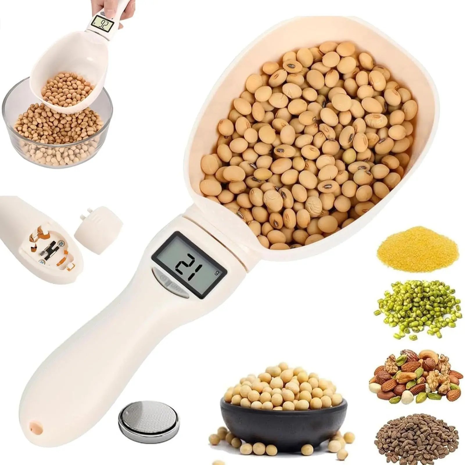 Digital scoop scale being used to measure ingredients
