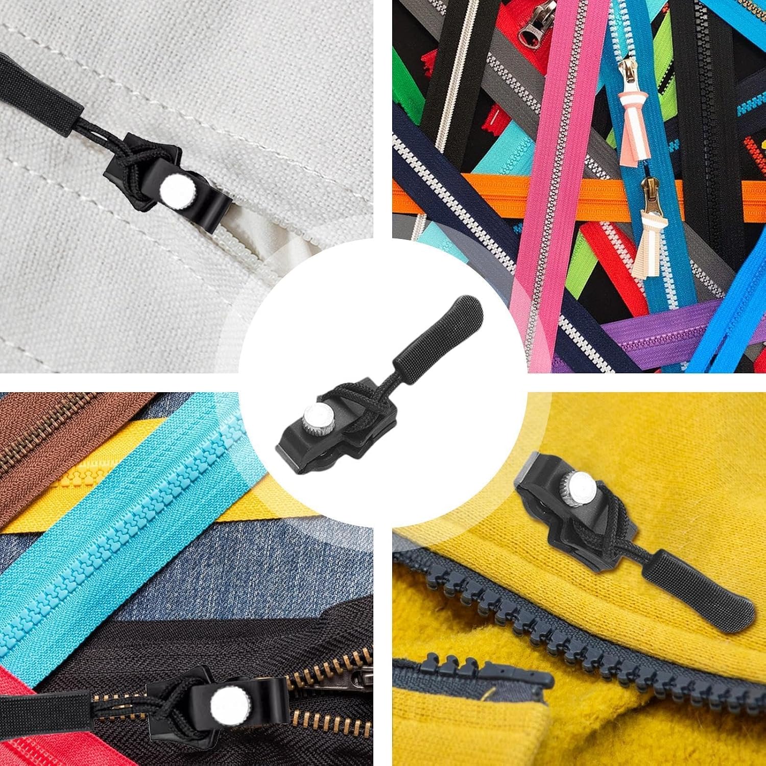 Zipper slider on different colors and styles of zipper