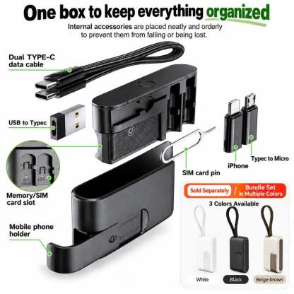 🧳 Basemo Pocket Tech Companion – All-in-One Travel Tech Kit with Built-In USB-C Cable, Lightning & Micro Adapters, Fast Charging, 480Mbps Data Sync, SIM/TF Card Slots & Phone Stand for EDC Travel & Office