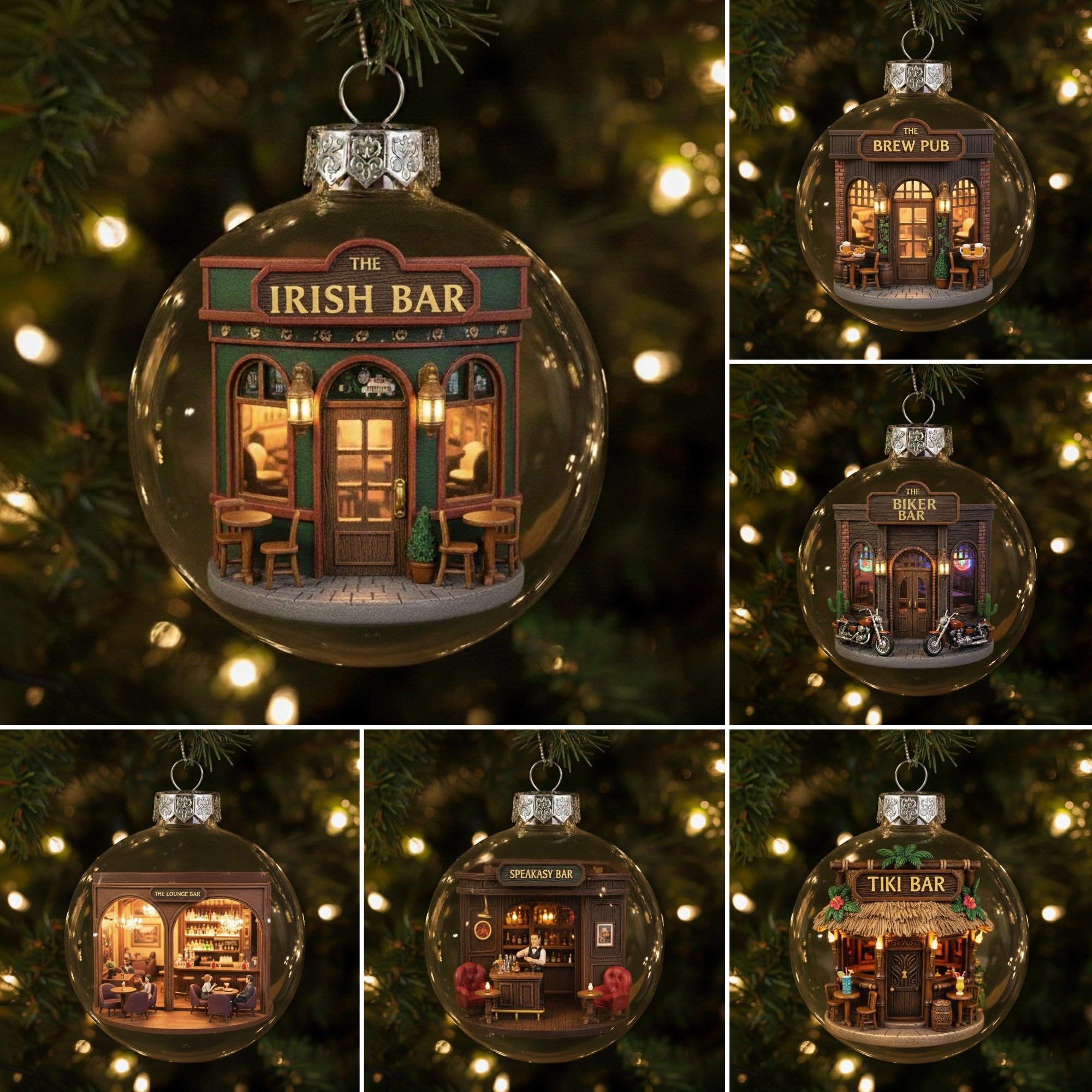 🎄🍻Vintage Pub Ornaments – Festive Storefronts