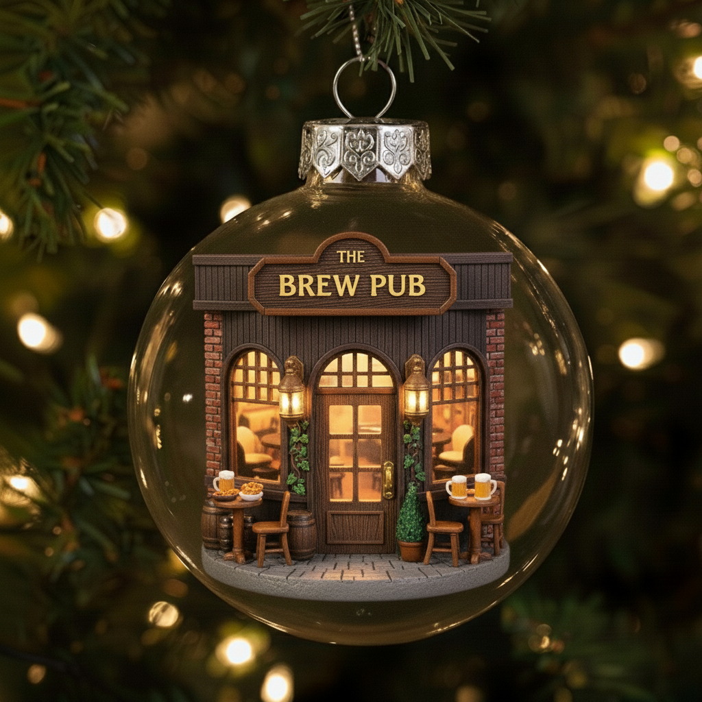 🎄🍻Vintage Pub Ornaments – Festive Storefronts