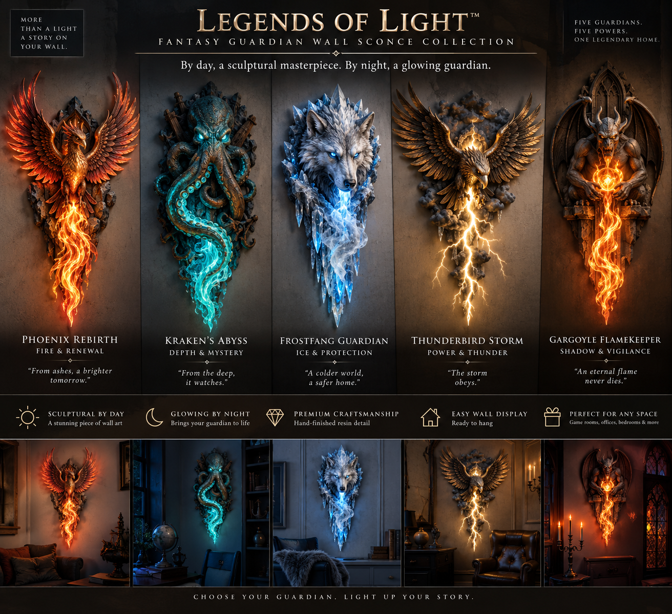 Legends of Light Fantasy Guardian Wall Sconce Collection