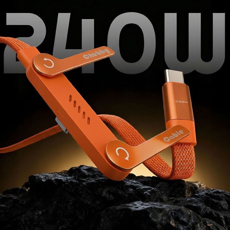 ChubbyCable StandLite-  240W Braided Fast Charge Cable With Built-in Phone Stand