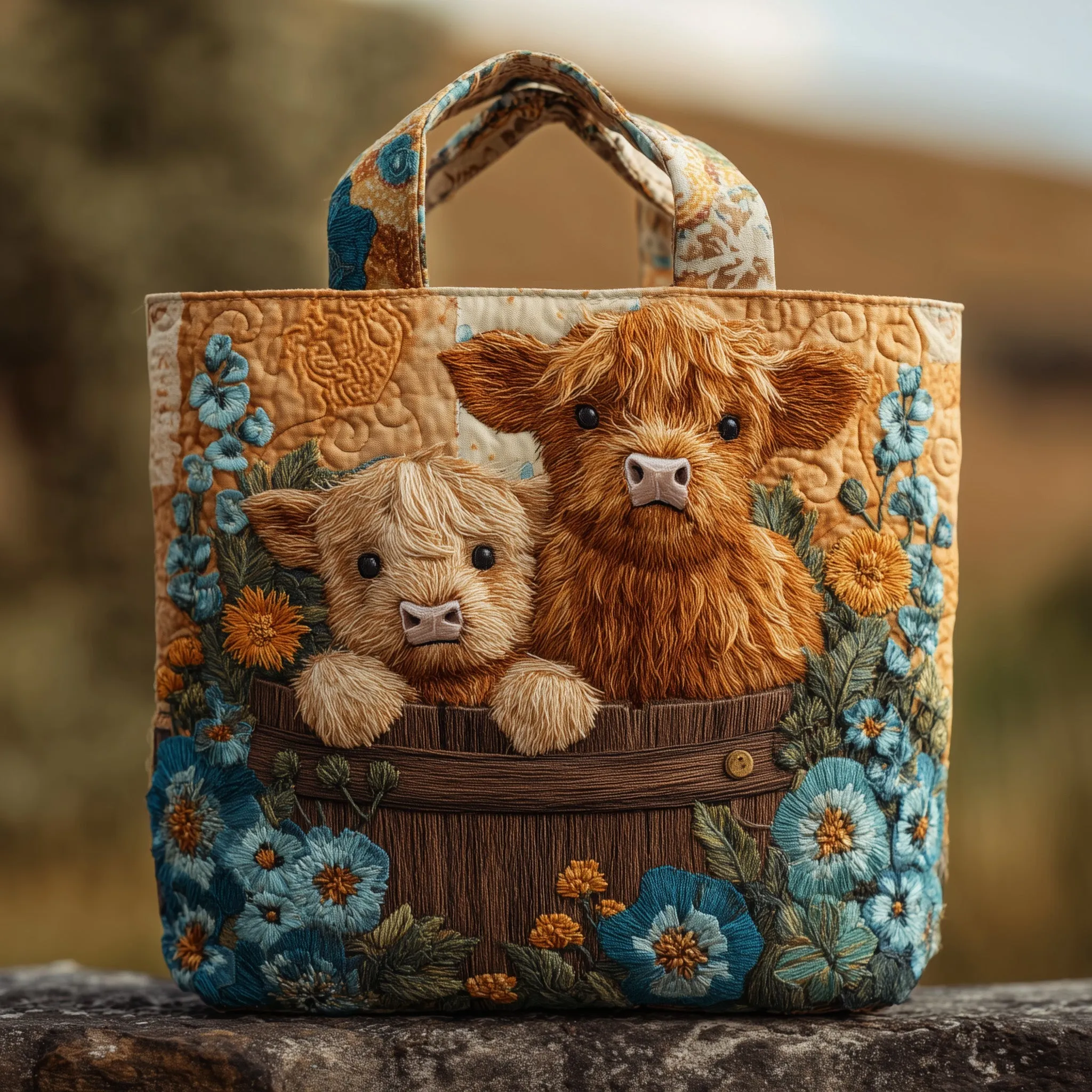Highland Cow Quilted Tote Bag