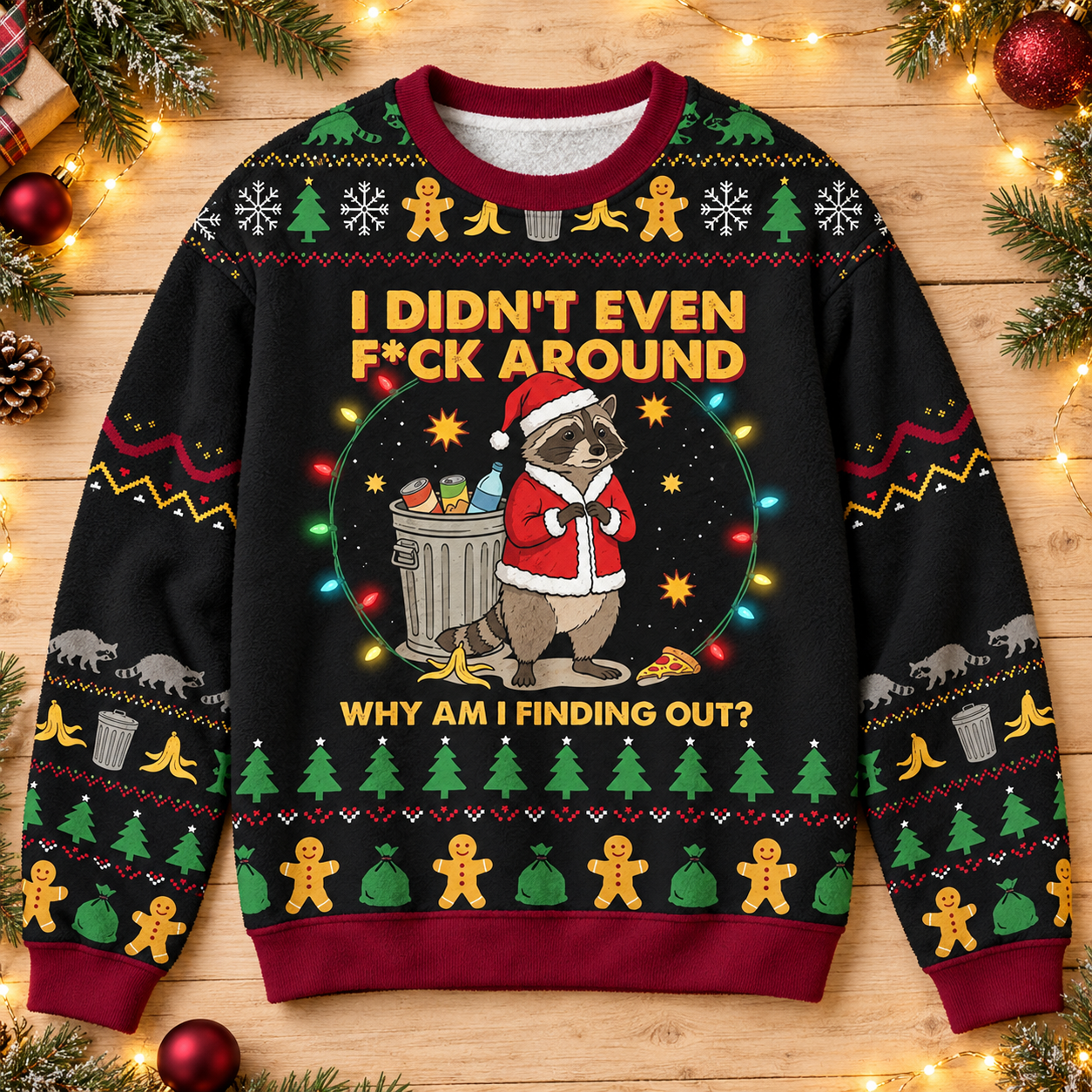 Funny Trash Raccoon Meme Fuzzy Christmas Crewneck Sweatshirt
