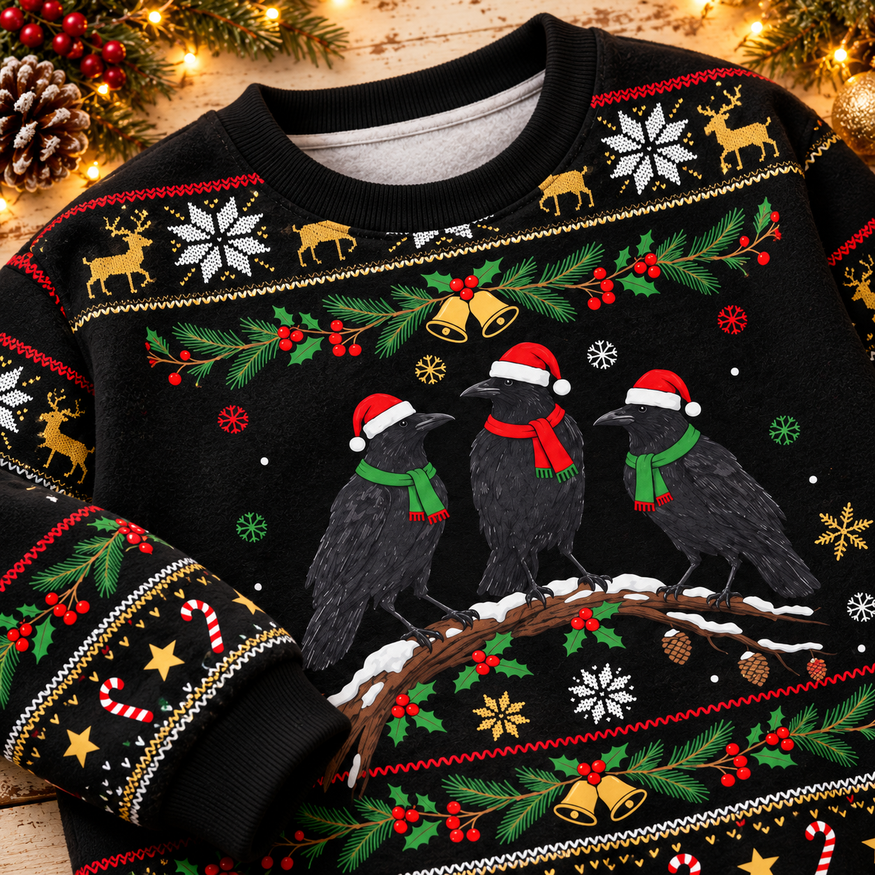 Crow Group Funny Meme Fuzzy Christmas Crewneck Sweatshirt