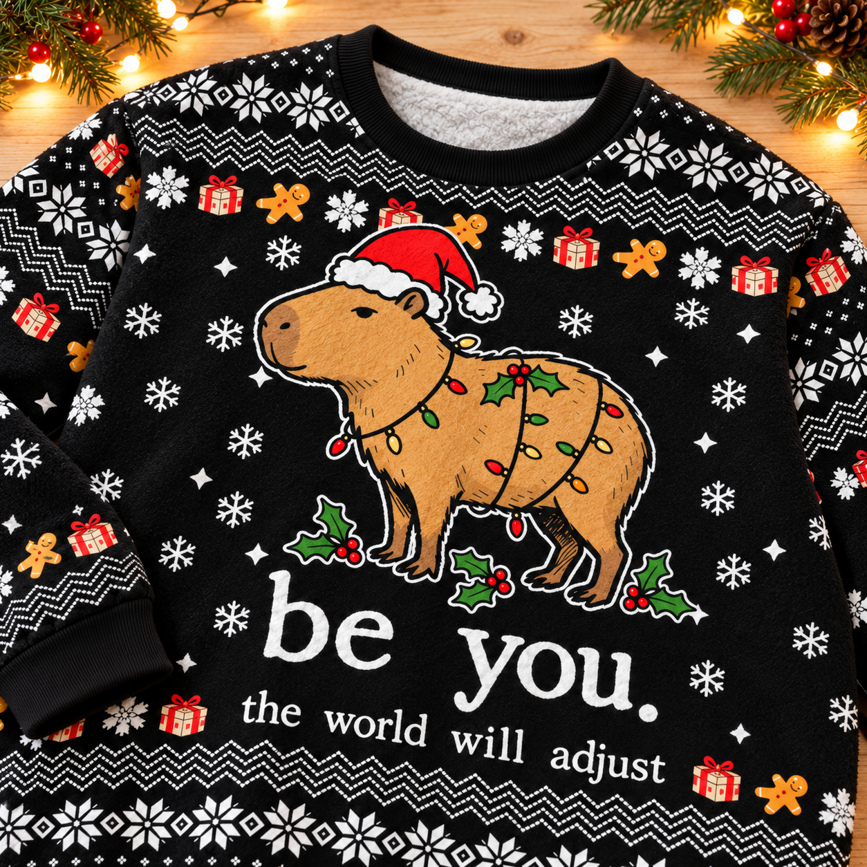 Be You Capybara Fuzzy Christmas Crewneck Sweatshirt