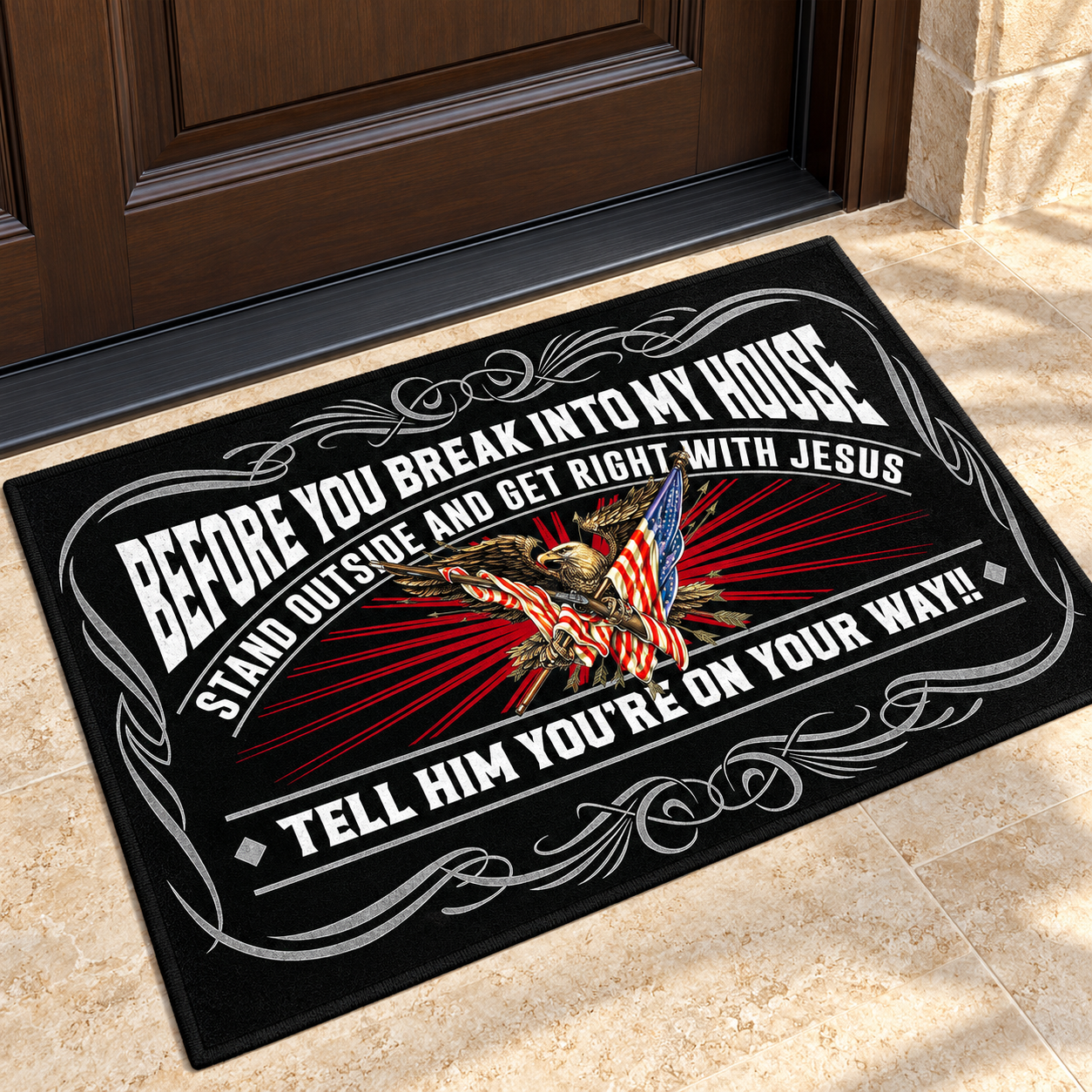 Before You Break Into My House US Veteran Doormat