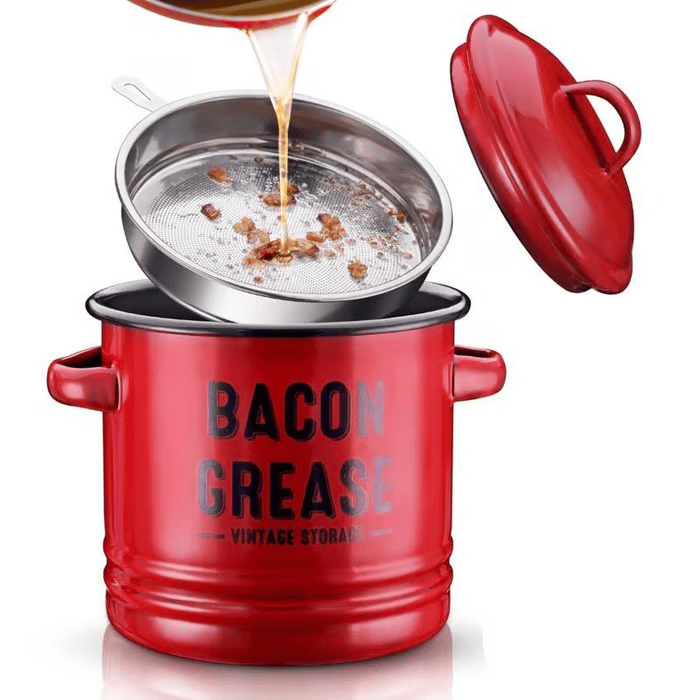 Bacon grease 6pc set 46 oz bacon grease container with strainer and food-grade silicone spatula-Two sponges