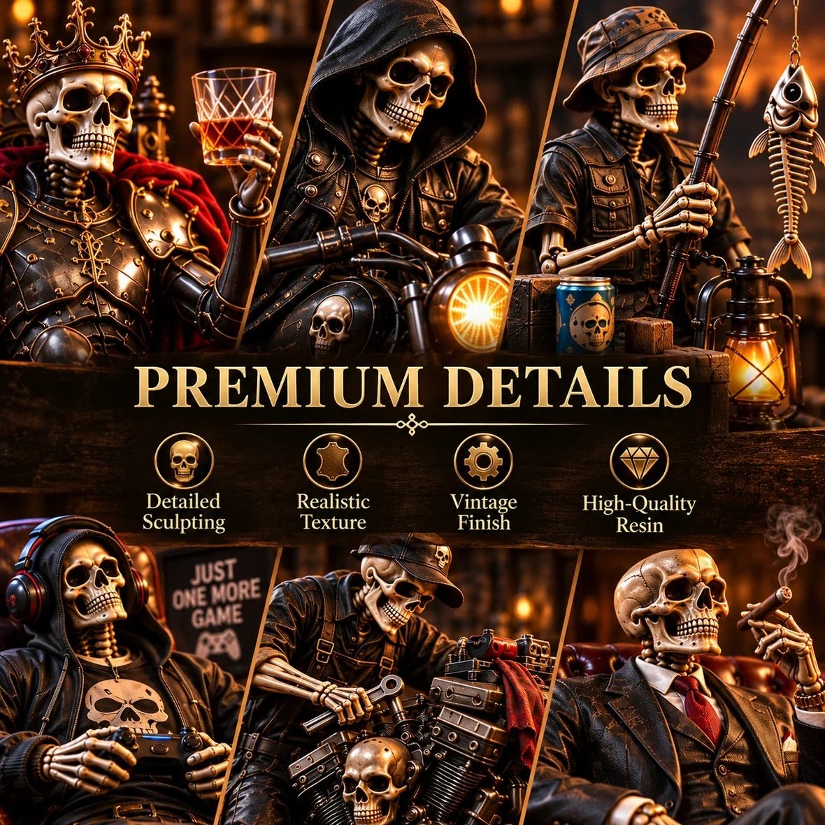 Premium sculpting and finishing details on skeleton collectibles
