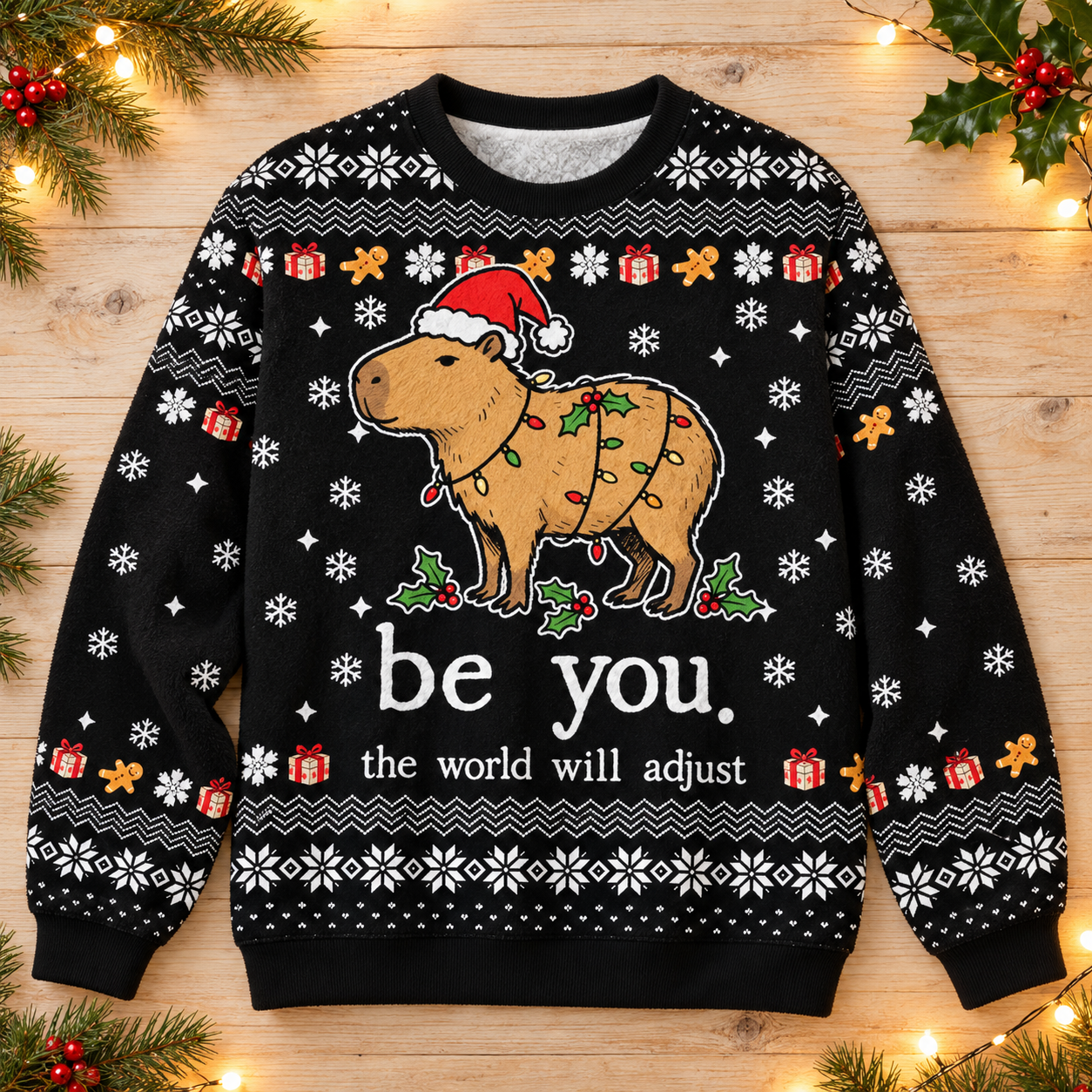 Be You Capybara Fuzzy Christmas Crewneck Sweatshirt
