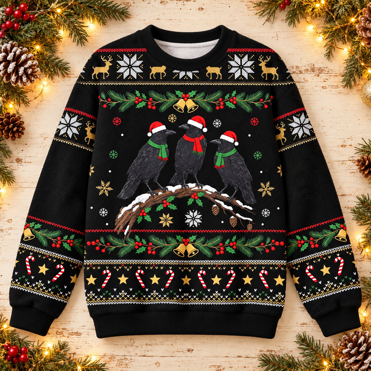 Crow Group Funny Meme Fuzzy Christmas Crewneck Sweatshirt