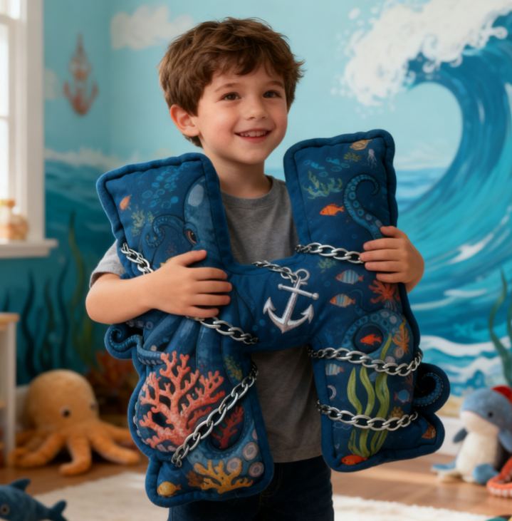 Personalized Ocean Letter Custom Name Soft Decorative Gift Underwater Sea Style Cozy Bedroom Blue Coral Octopus Anchor Fish Waves Marine Adventure Graphic 3D Print Pillow