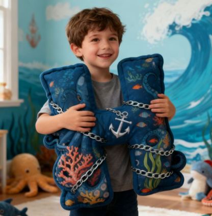 Personalized Ocean Letter Custom Name Soft Decorative Gift Underwater Sea Style Cozy Bedroom Blue Coral Octopus Anchor Fish Waves Marine Adventure Graphic 3D Print Pillow