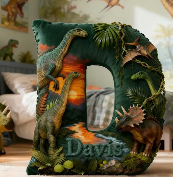 Personalized Dinosaur Forest with Name Graphic 3D Print Pillow Christmas Gift for Kids Birthday Gift