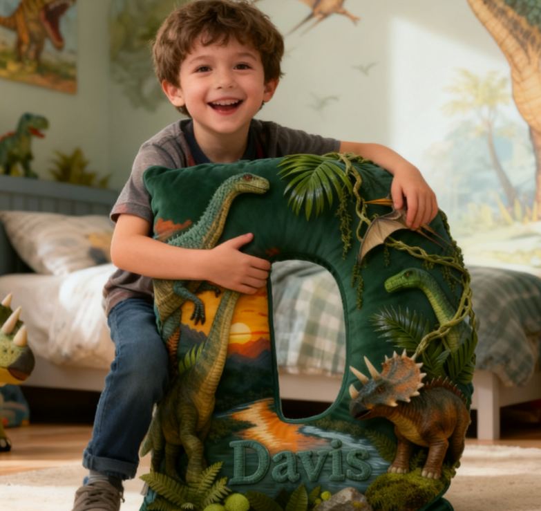 Personalized Dinosaur Forest with Name Graphic 3D Print Pillow Christmas Gift for Kids Birthday Gift
