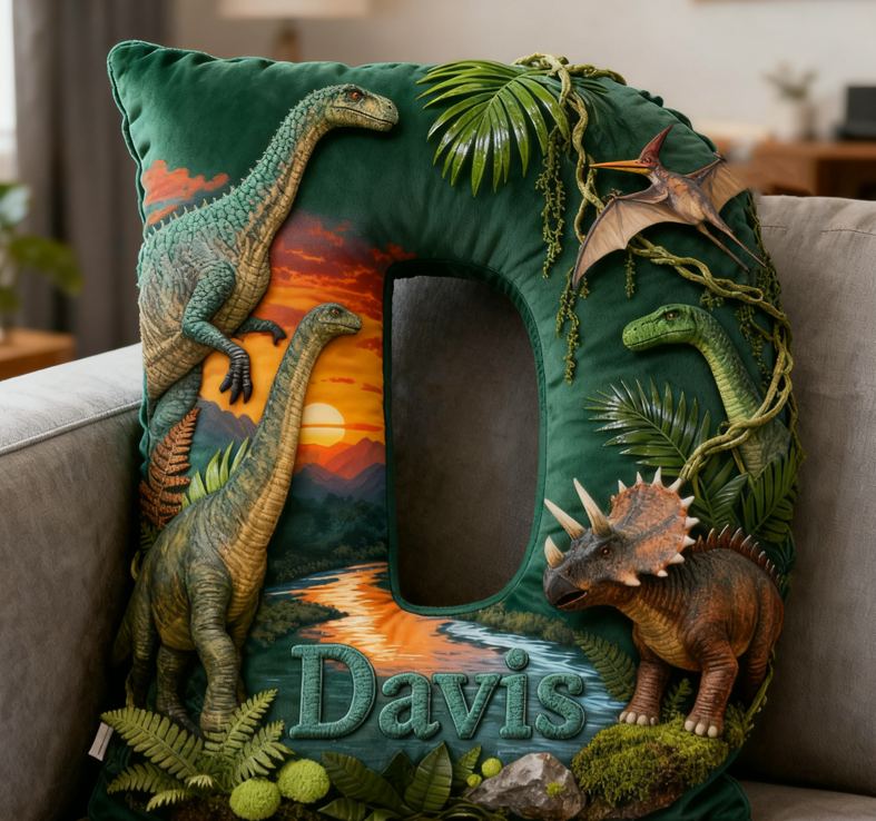 Personalized Dinosaur Forest with Name Graphic 3D Print Pillow Christmas Gift for Kids Birthday Gift
