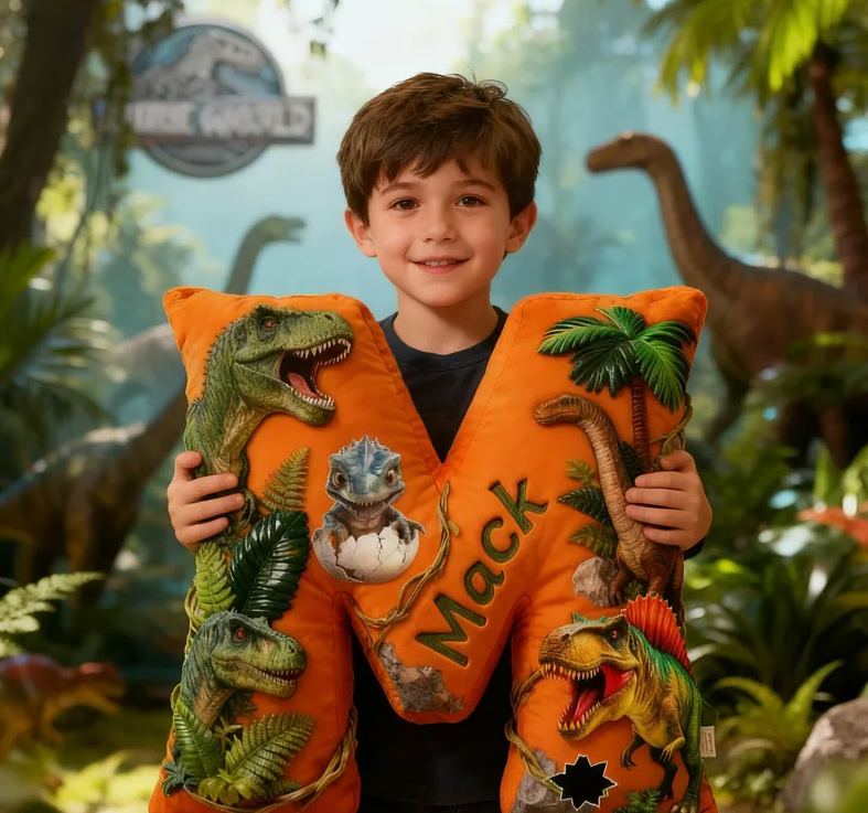 Personalized Dinosaur Forest World Initials with Name Graphic 3D Print Pillow Christmas Gift for Kids Birthday Gifts