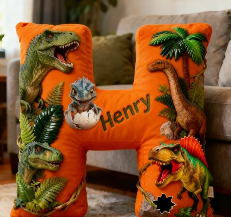 Personalized Dinosaur Forest World Initials with Name Graphic 3D Print Pillow Christmas Gift for Kids Birthday Gifts