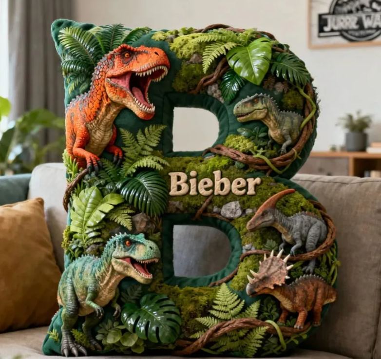 Personalized Dinosaur World Initial Graphic 3D Print  Pillow with Name Christmas Gift for Kids