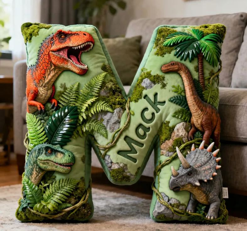 Personalized Dinosaur World Initial Graphic 3D Print  Pillow with Name Christmas Gift for Kids