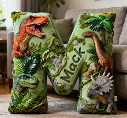 Personalized Dinosaur World Initial Graphic 3D Print  Pillow with Name Christmas Gift for Kids
