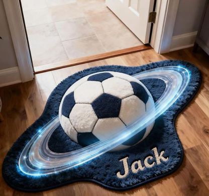 Personalized Galaxy Soccer Rug with Stunning Saturn Ring Effect for Kids and Sports Enthusiasts