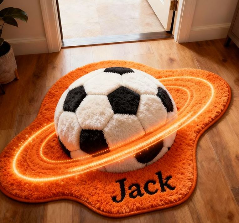 Personalized Galaxy Soccer Rug with Stunning Saturn Ring Effect for Kids and Sports Enthusiasts