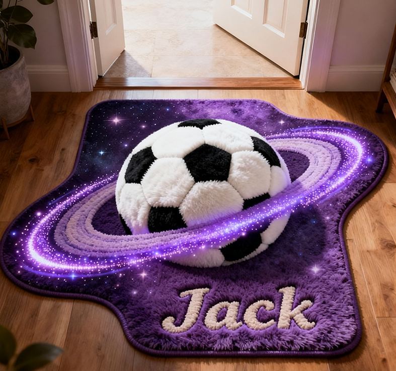 Personalized Galaxy Soccer Rug with Stunning Saturn Ring Effect for Kids and Sports Enthusiasts