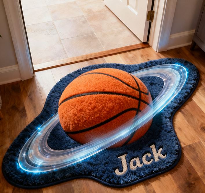 Personalized Galaxy Soccer Rug with Stunning Saturn Ring Effect for Kids and Sports Enthusiasts