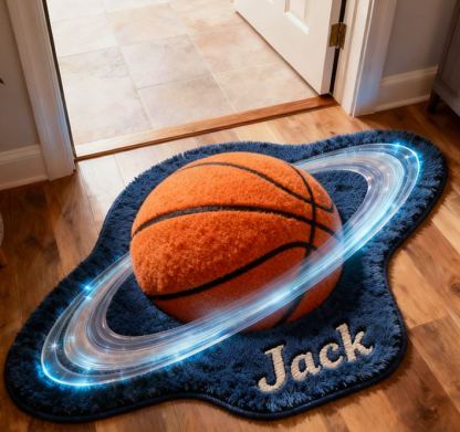 Personalized Galaxy Soccer Rug with Stunning Saturn Ring Effect for Kids and Sports Enthusiasts