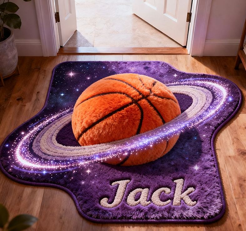 Personalized Galaxy Soccer Rug with Stunning Saturn Ring Effect for Kids and Sports Enthusiasts