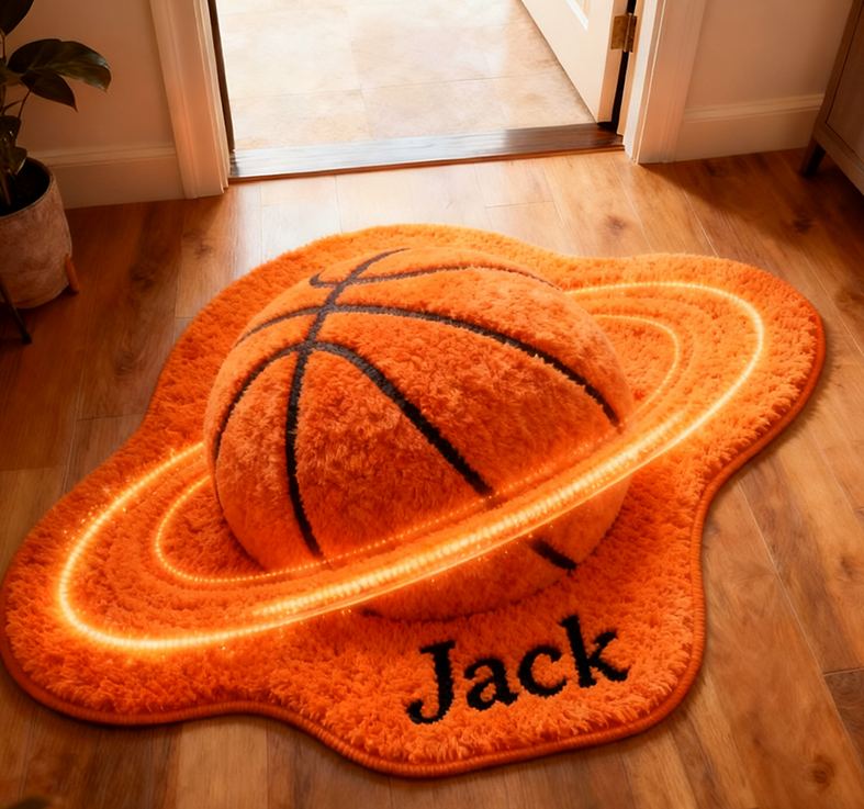 Personalized Galaxy Soccer Rug with Stunning Saturn Ring Effect for Kids and Sports Enthusiasts