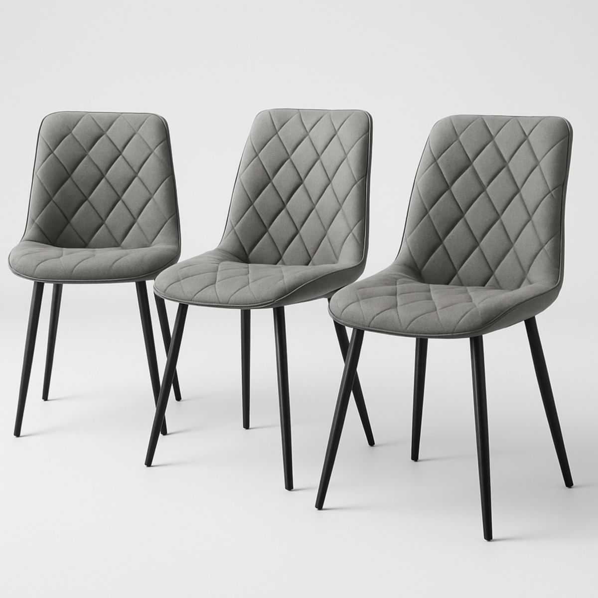 Gepolsterter Esszimmerstuhl Set mit Metallbeinen Grau 3er-Set