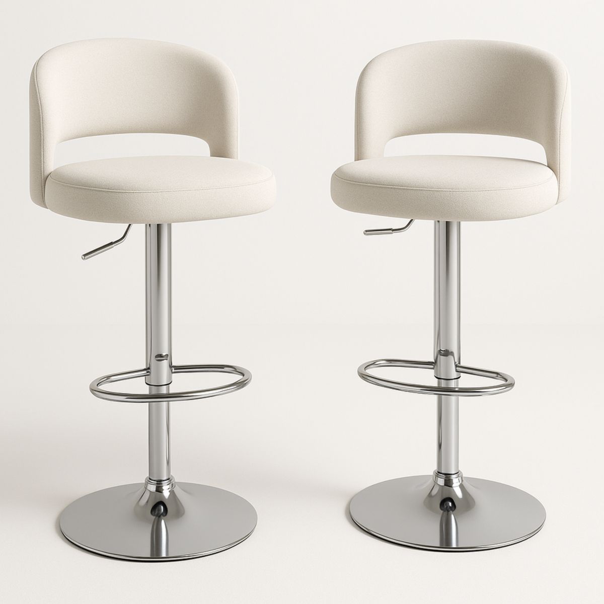 Barhocker Set Runde Sitzfläche Polyester Creme Höhenverstellbar