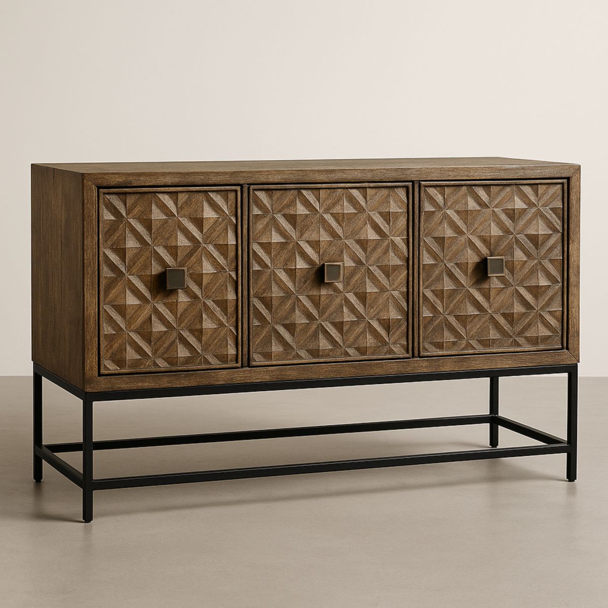 Sideboard Holz mit geometrischem Muster 120x40x80cm Braun