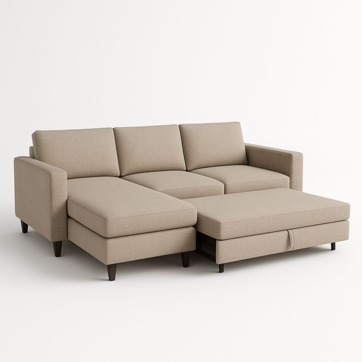 Ecksofa Stoff Beige 3-Sitzer mit Schlaffunktion