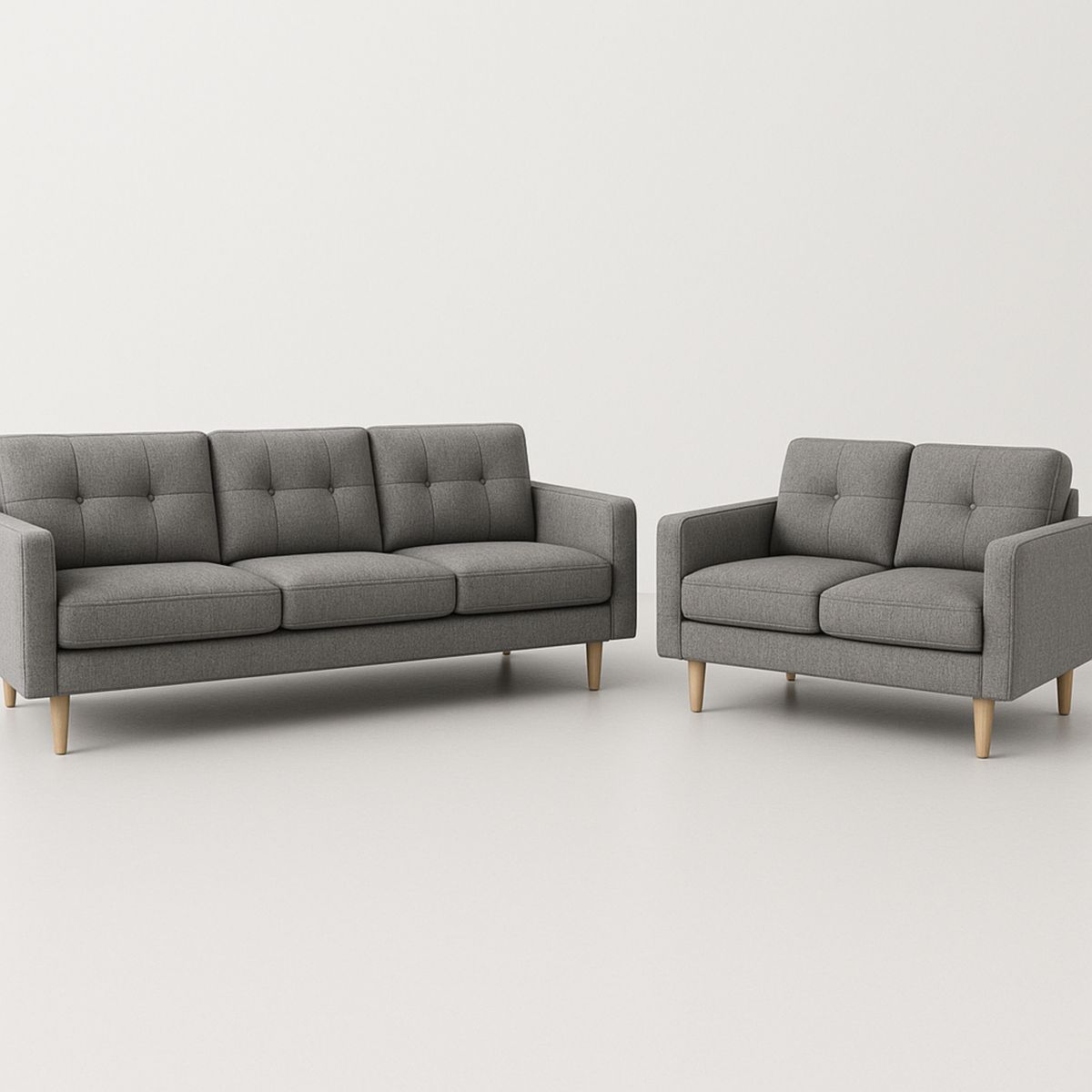 Sofa-Set 2-Sitzer und 3-Sitzer rechteckig Holzfüße 100% Polyester Grau